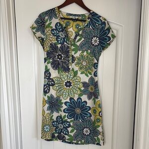 Boden Blue‎ Green Silk Floral Short Sleeve Mini Sundress Dress Wedding Guest 4